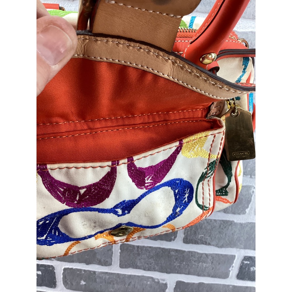 Coach Scribble Multi Color Canvas Satchel Bag Orange Leather Trim 2005 1857 - Picture 10 of 13